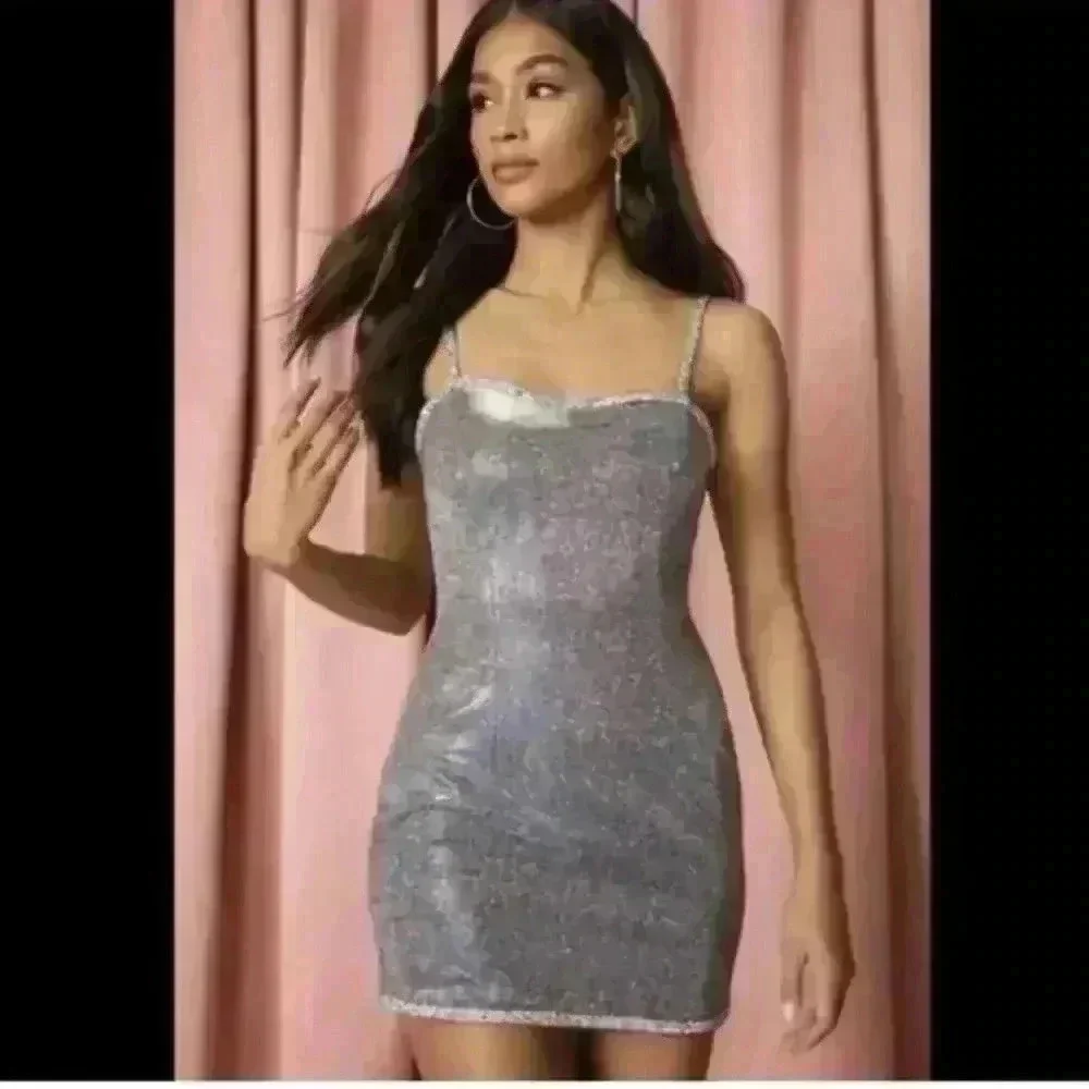 NWT Superdown Arnell Rhinestone Mini Dress in Blue SMALL - Picture 2 of 5